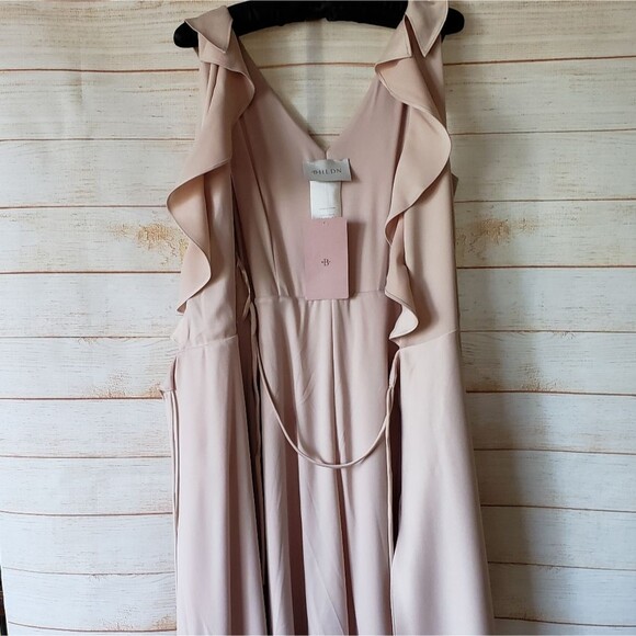 BHLDN Tansy Satin Ruffle Neckline Wrap Maxi Dress Gown in Oyster Sz 4 #60369113 - Picture 9 of 15